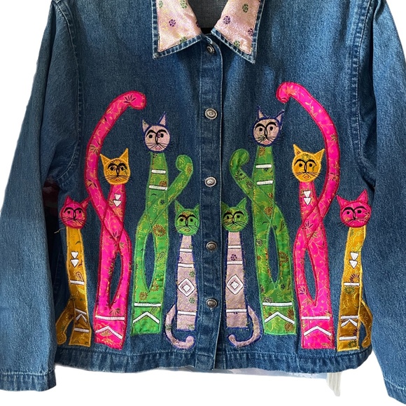 Vintage Y2K Retro Kitties Embellished Shaver Lake Denim Jacket - Picture 1 of 8